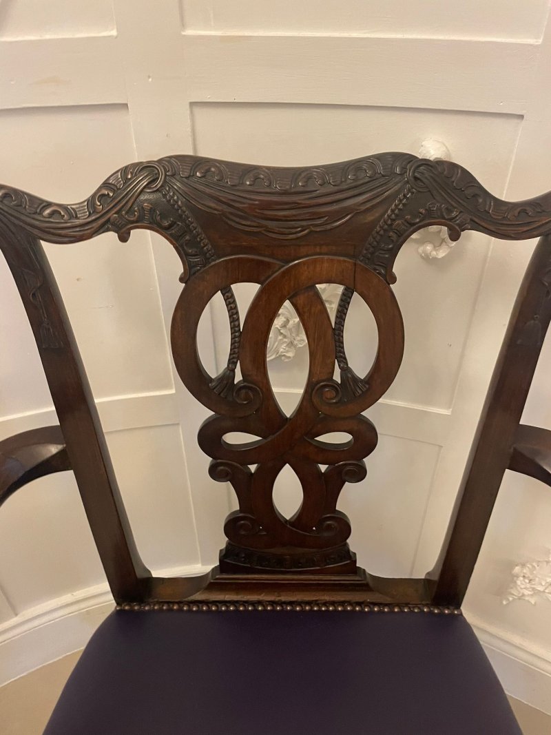 Outstanding Quality Set of 8 Antique Victorian Carved Mahogany Dining Chairs - Image 12